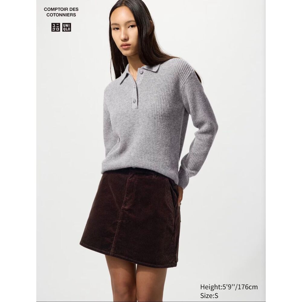 Uniqlo x Comptoir des Cotonniers Size L Corduroy Mini Skirt Brown A-Line - Picture 2 of 9